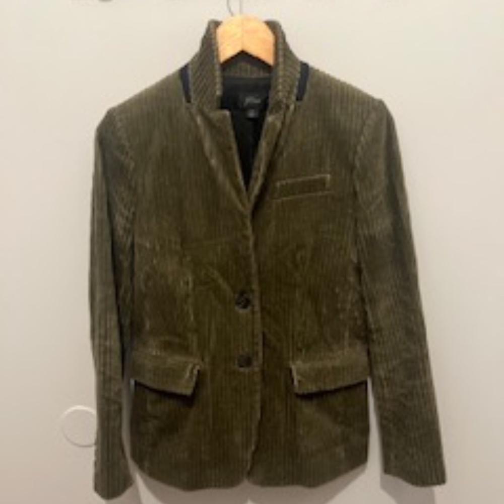 J CREW CORDUROY BLAZER SIZE 4 IN OLIVE GREEN
